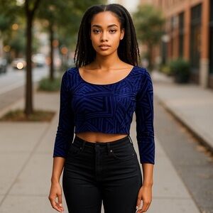 🛍Bundle sale🛍Elegant Blue Geometric Women's crop Top  nwot